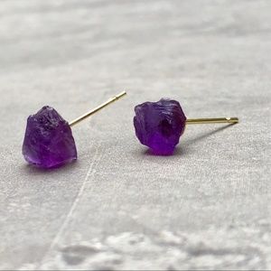 Genuine Raw Amethyst Crystal Boho Stud Earrings